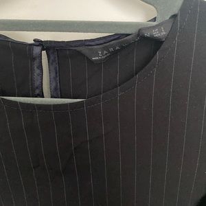 Zara ruched sleeve pinstripe top black